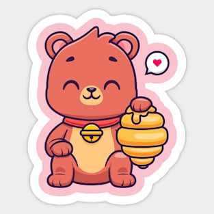 Cute Bear Sitting With Honeycomb Cartoon Sticker